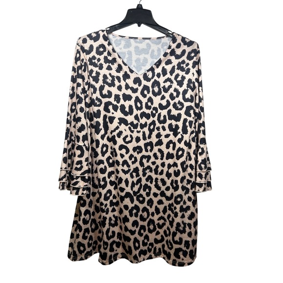 XXL Animal Print Dress Bell Sleeve Casual Comfortable V-Neck Tunic - Picture 1 of 5